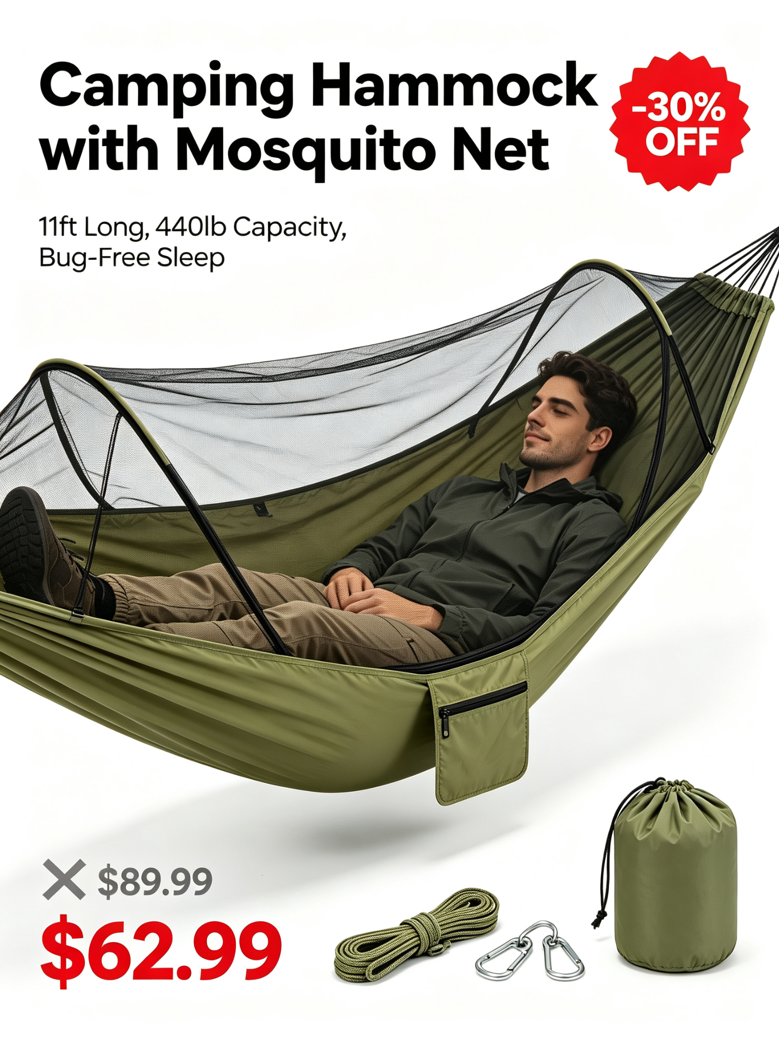 11ft Camping Hammock with Mosquito Net