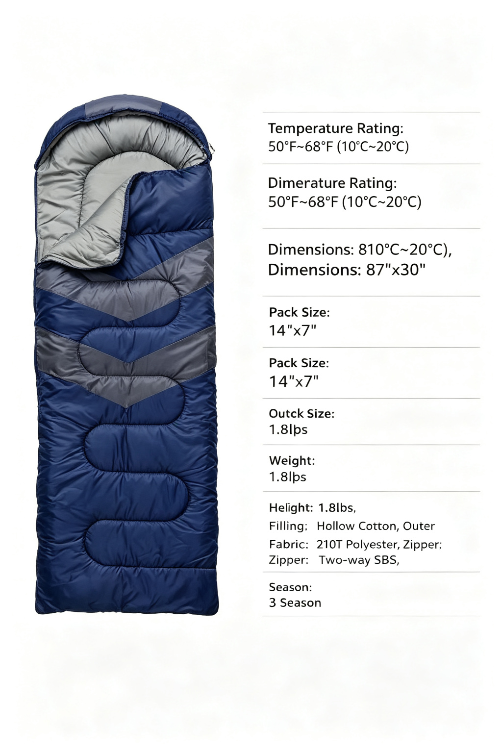 3 Season Lightweight Envelope Sleeping Bag