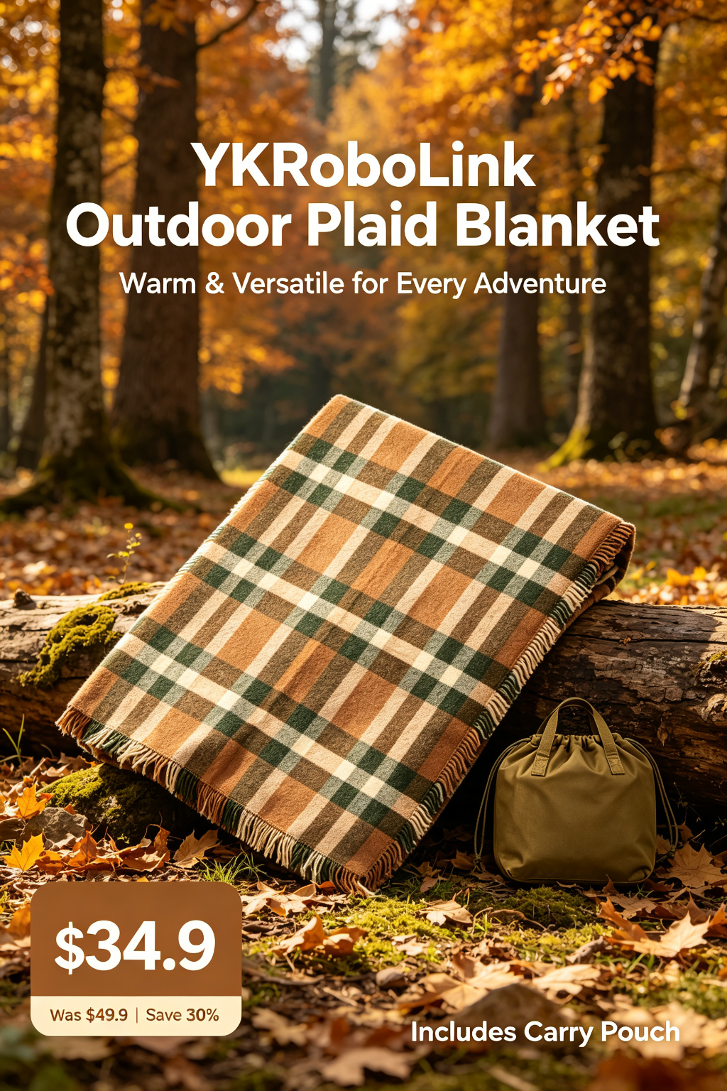 Classic Plaid Wool Blend Outdoor Blanket