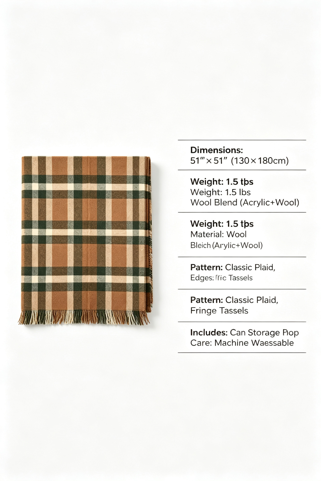 Classic Plaid Wool Blend Outdoor Blanket