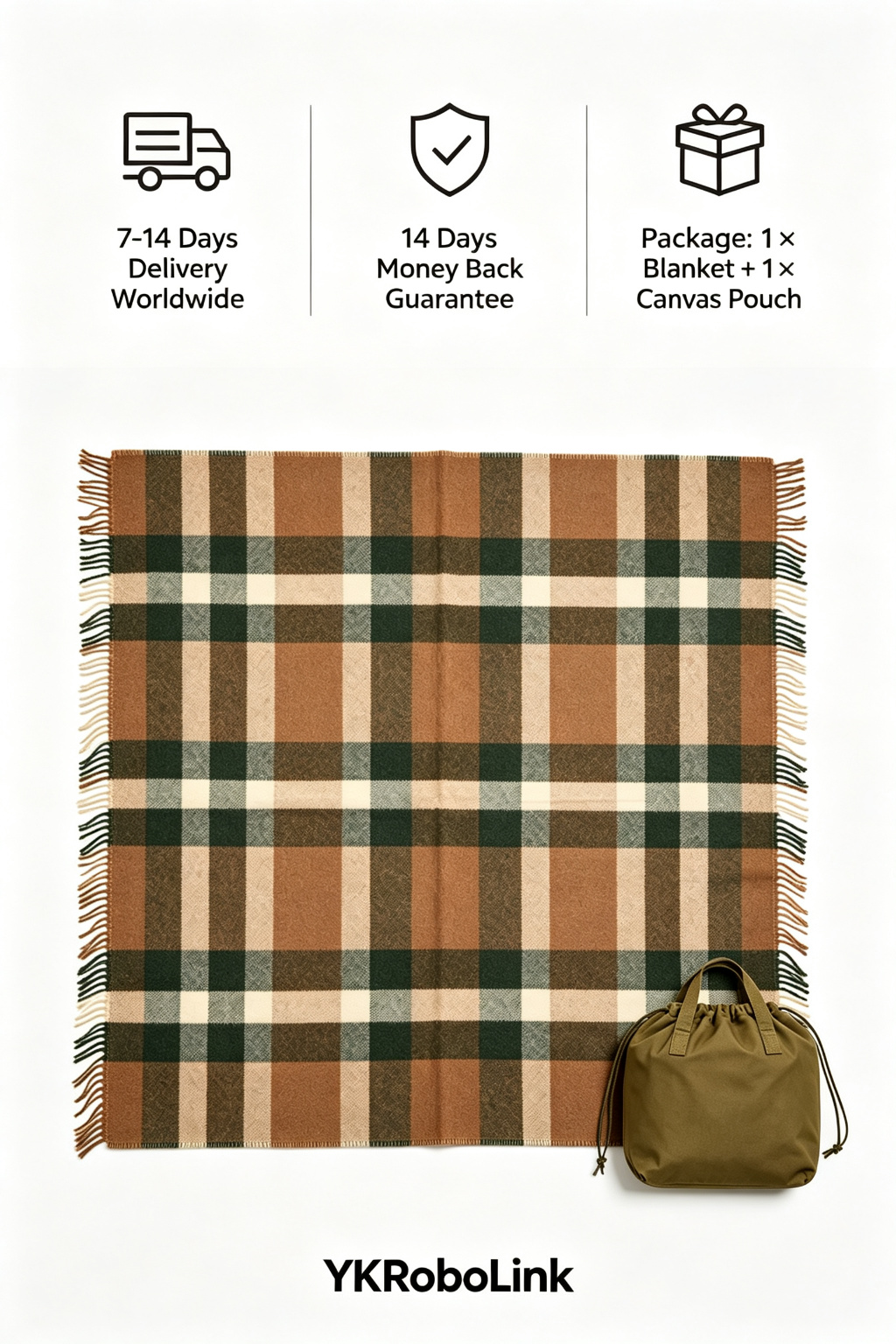 Classic Plaid Wool Blend Outdoor Blanket