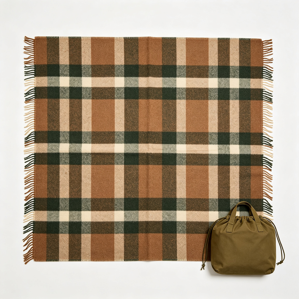 Classic Plaid Wool Blend Outdoor Blanket