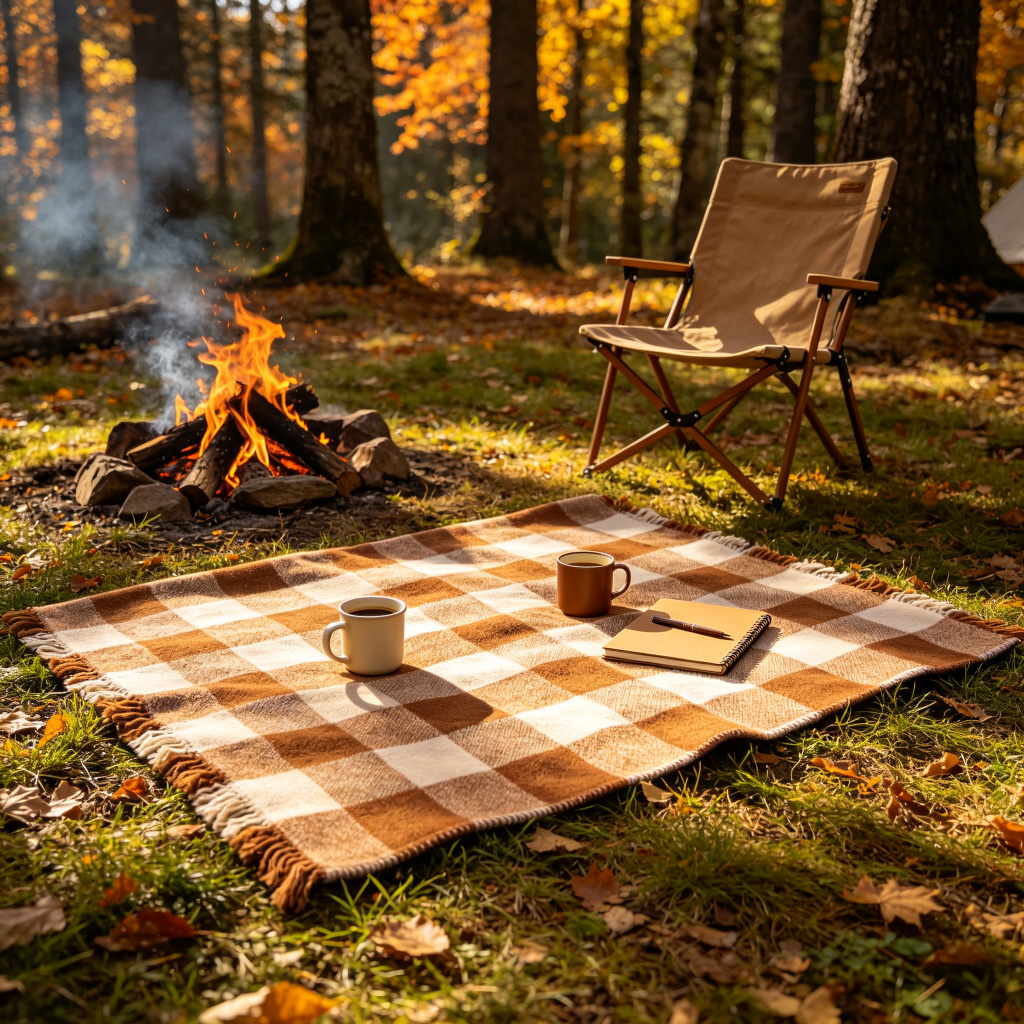 Classic Plaid Wool Blend Outdoor Blanket