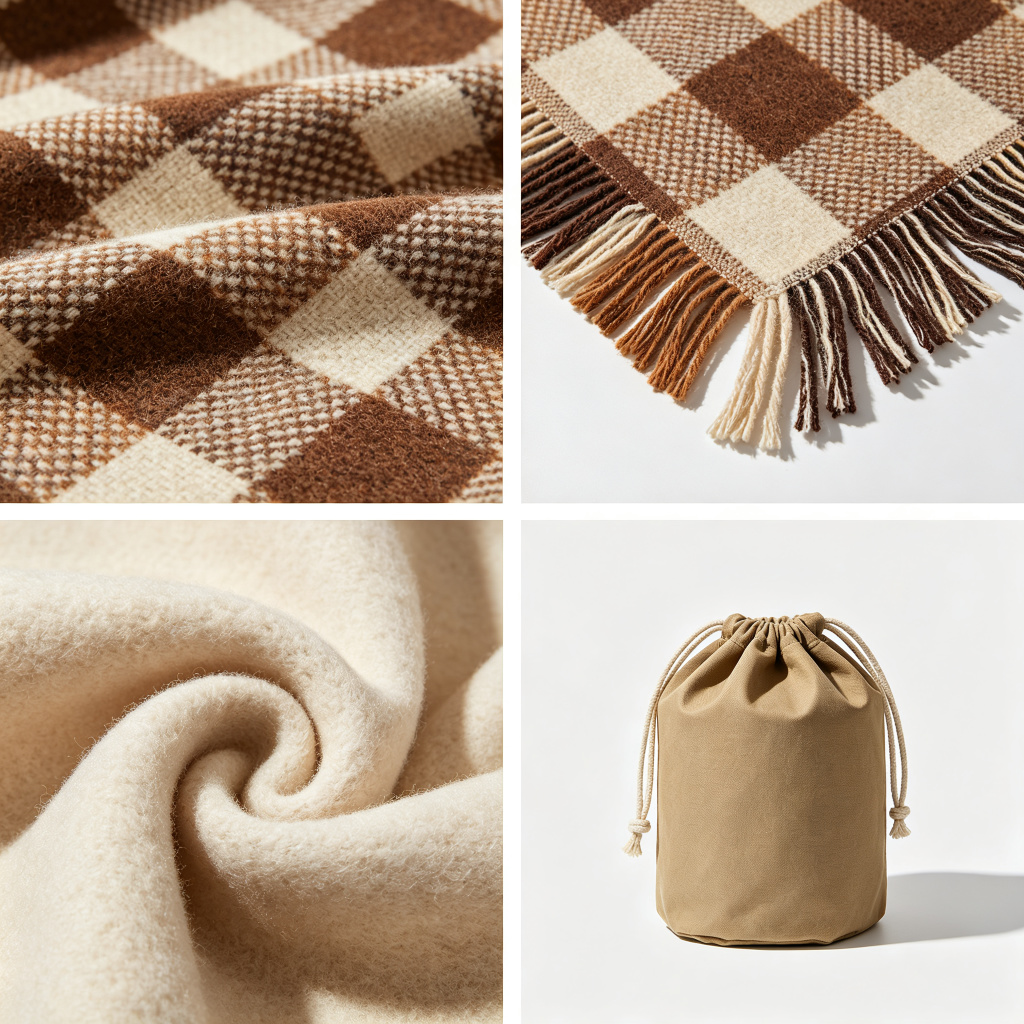 Classic Plaid Wool Blend Outdoor Blanket