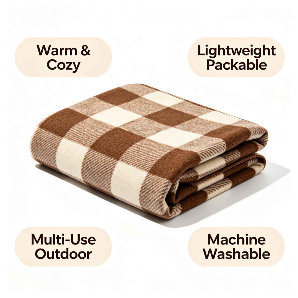 Classic Plaid Wool Blend Outdoor Blanket