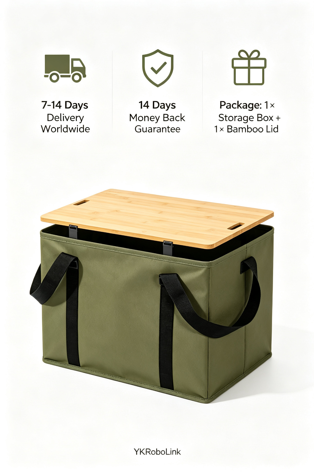 Foldable Camping Storage Box with Bamboo Wood Lid