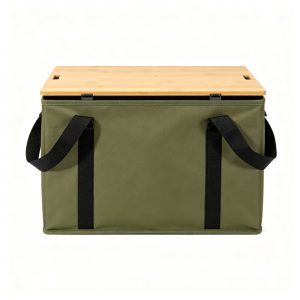 Foldable Camping Storage Box with Bamboo Wood Lid