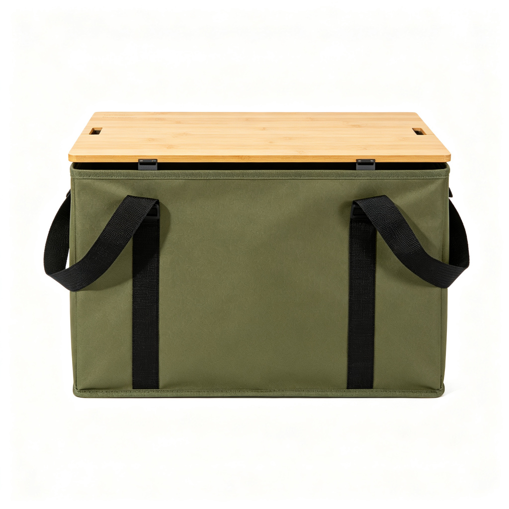 Foldable Camping Storage Box with Bamboo Wood Lid