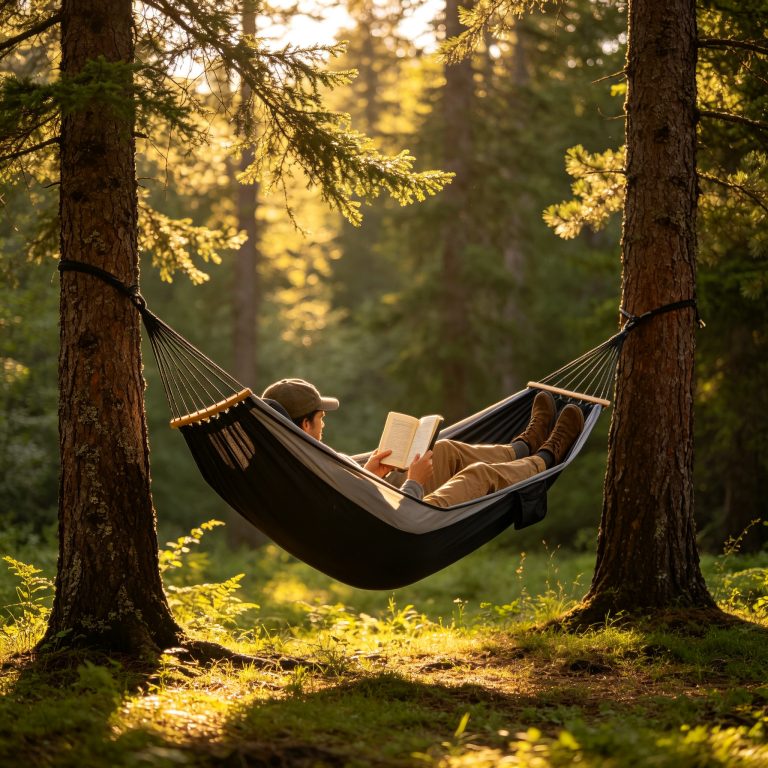 Camping hammock in forest