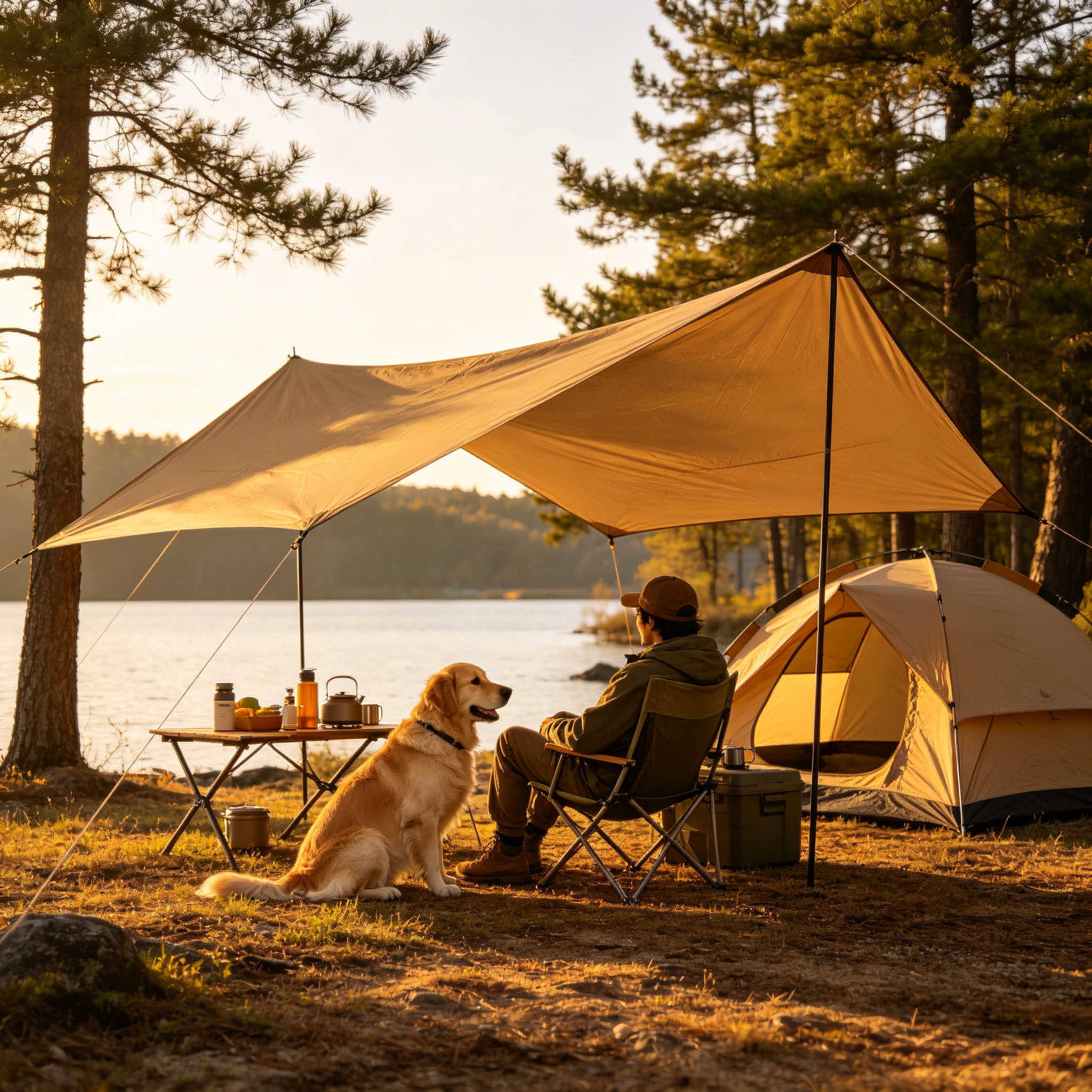 Multifunctional Camping Tarp with 2 Poles