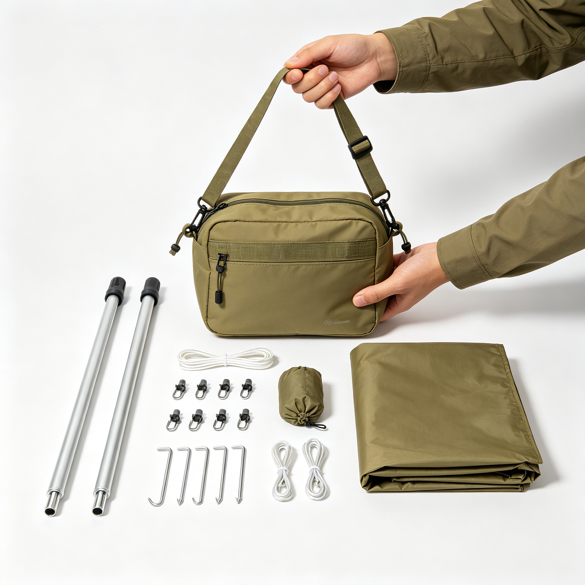 Multifunctional Camping Tarp with 2 Poles