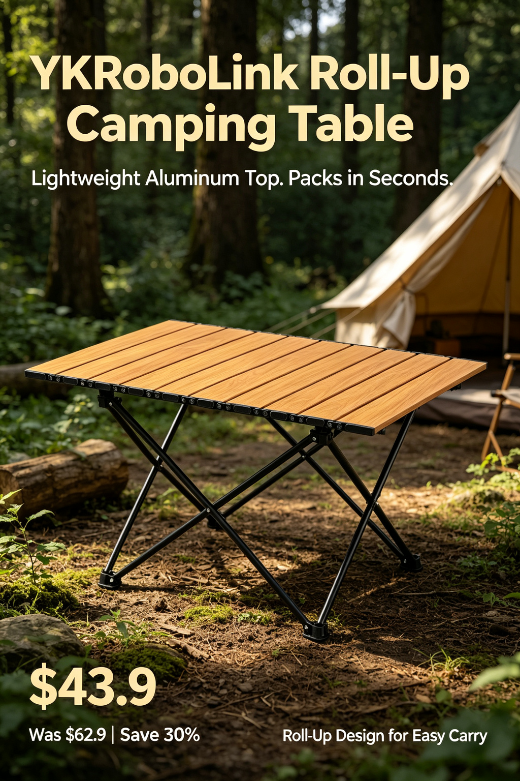 Roll-Up Wood-Grain Aluminum Folding Table