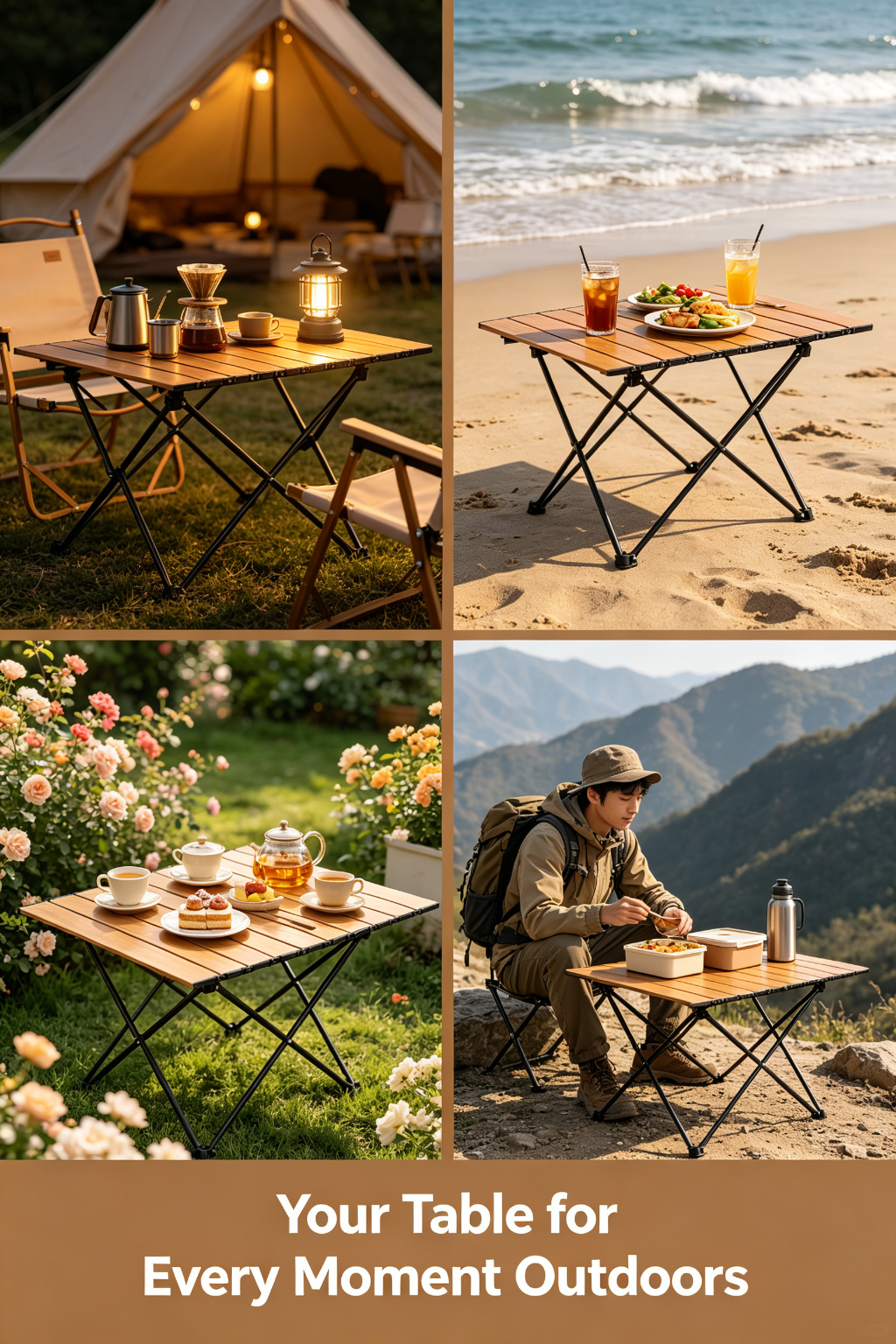 Roll-Up Wood-Grain Aluminum Folding Table