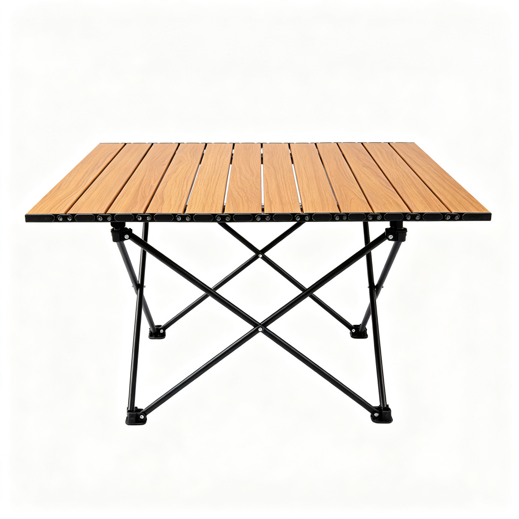 Roll-Up Wood-Grain Aluminum Folding Table