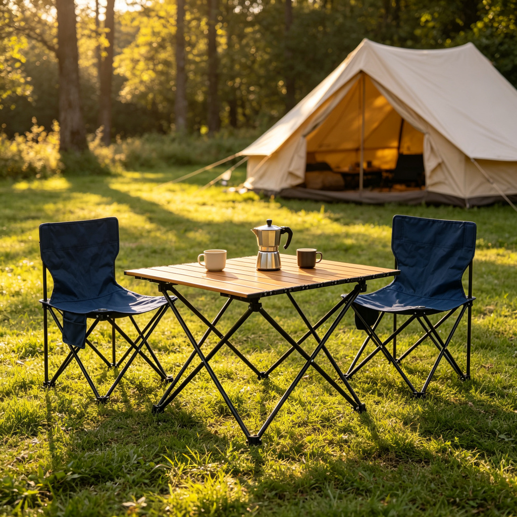 Roll-Up Wood-Grain Aluminum Folding Table
