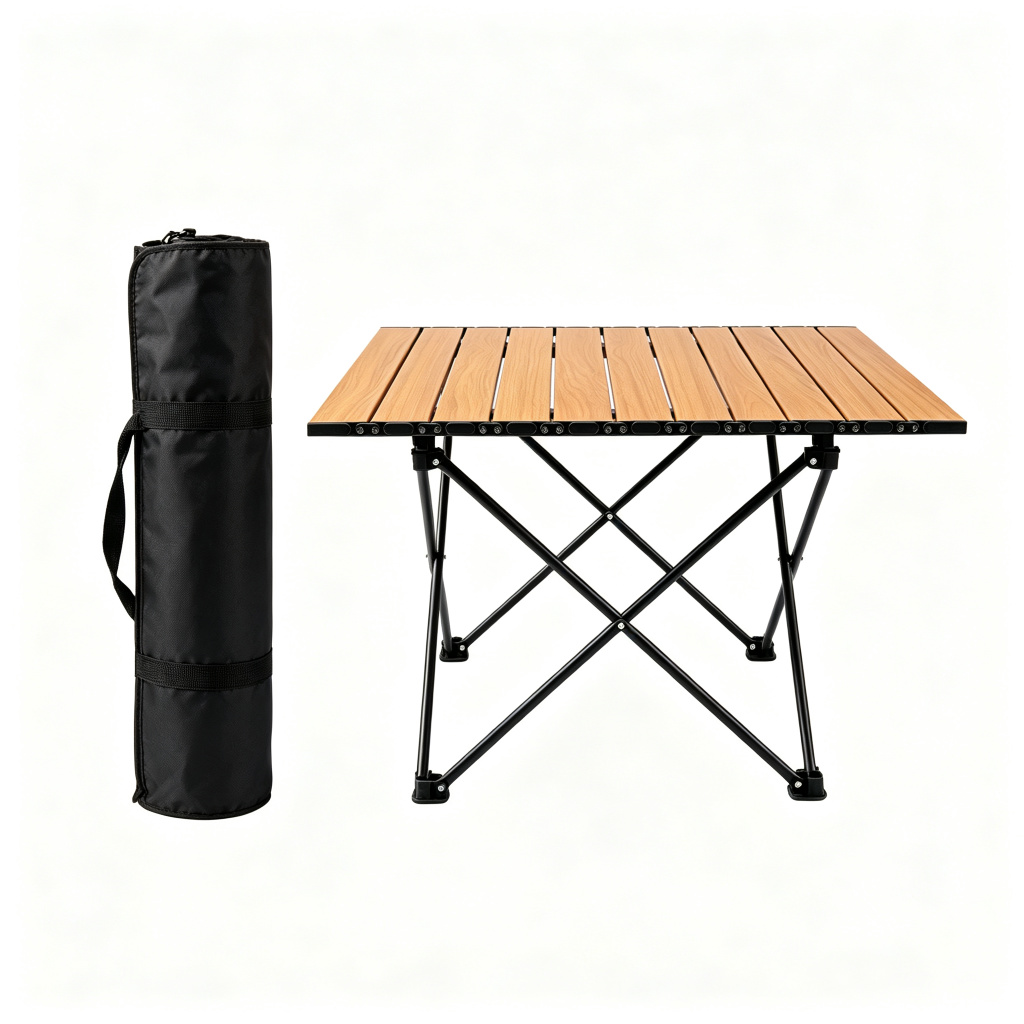 Roll-Up Wood-Grain Aluminum Folding Table