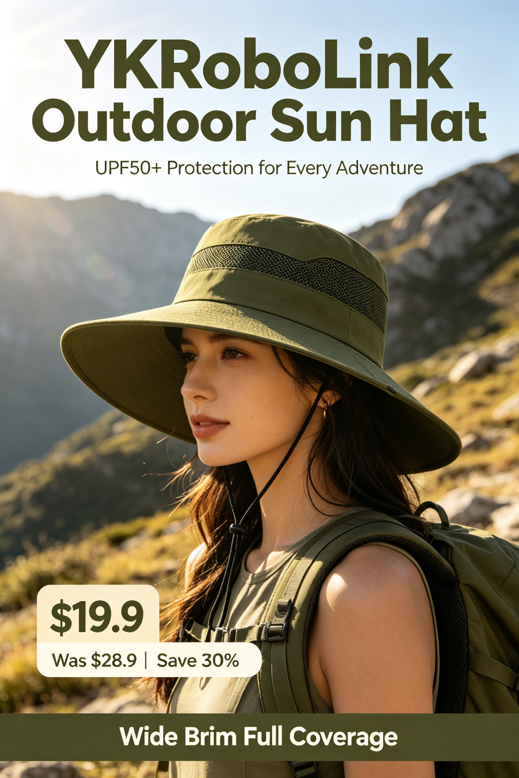 Wide Brim Bucket Sun Hat with Chin Strap