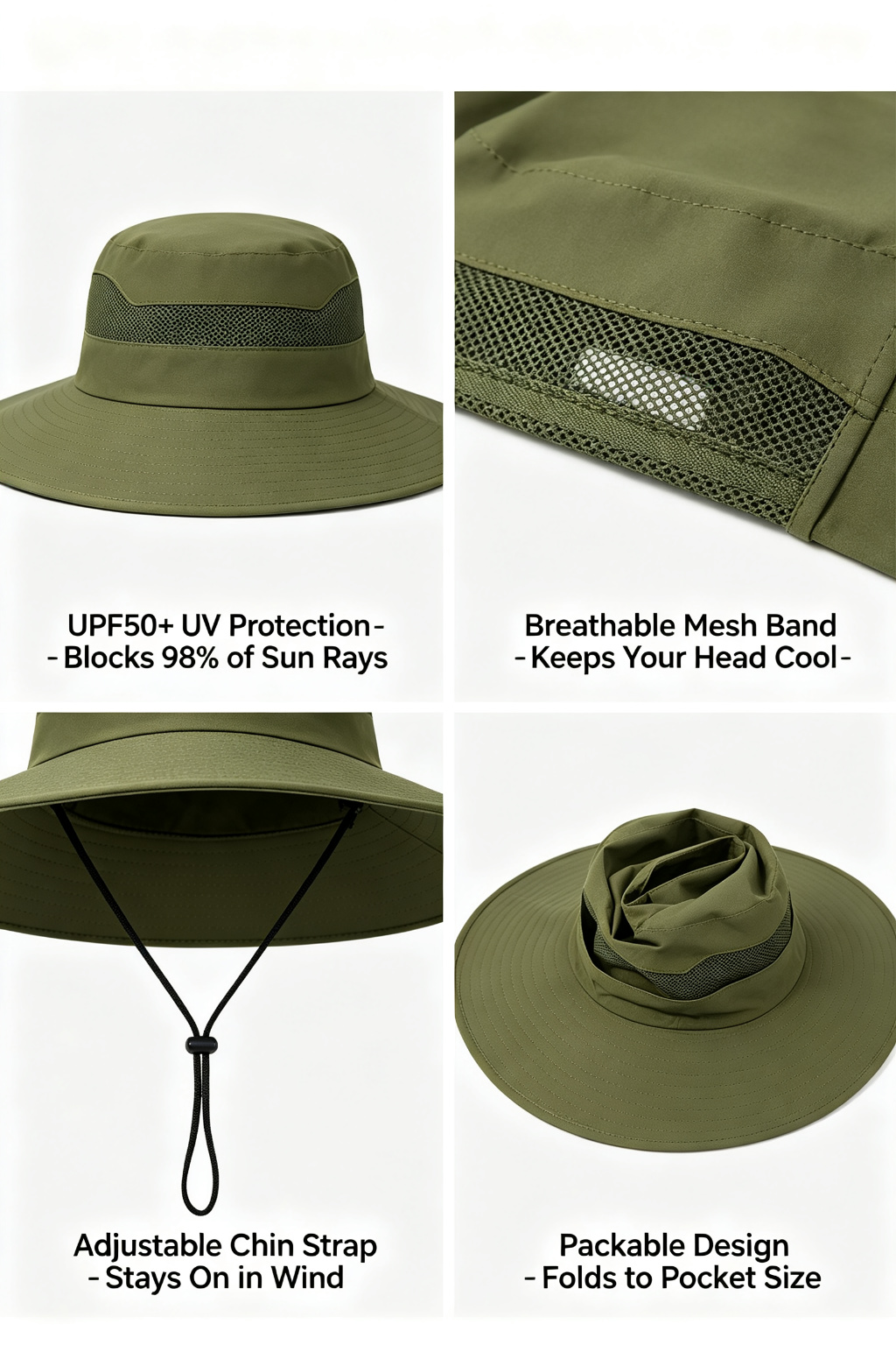 Wide Brim Bucket Sun Hat with Chin Strap