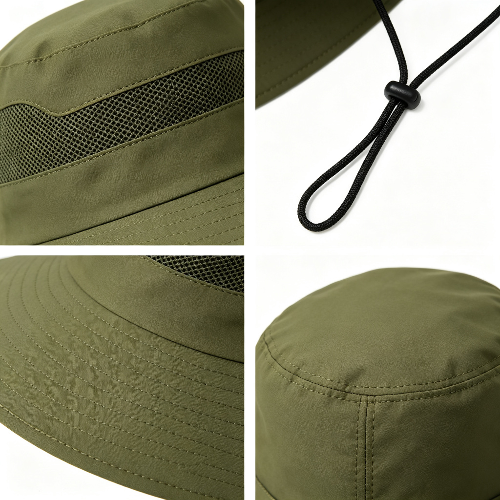 Wide Brim Bucket Sun Hat with Chin Strap