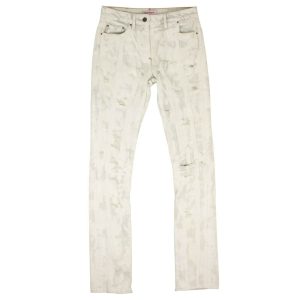 Damen-Jeans mit Batikmuster im Used-Look – Blau/Weiß
