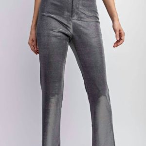 Strickhose in Metallic-Optik – Silberfarben