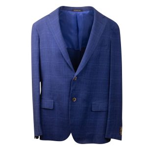 Einreihiger karierter Blazer aus Leinenmischung – Blau
