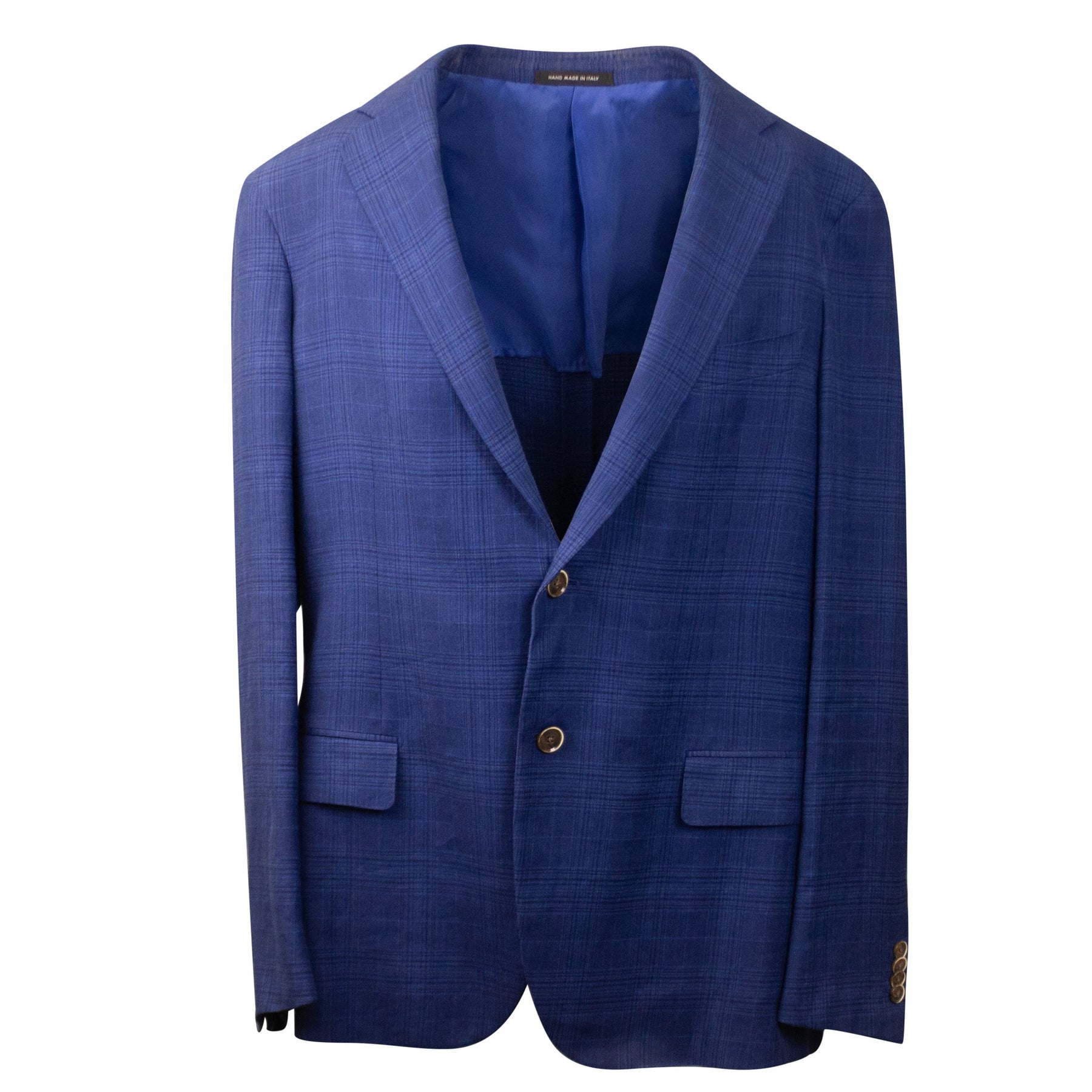 Einreihiger karierter Blazer aus Leinenmischung – Blau