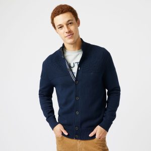 Nautica Strickjacke – Herren, groß, lange Größen, strukturiert, Knopf
