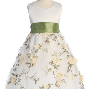 Kleid – Mädchen, elegant, Blumenmuster, mit Stickerei, Bindegürtel – 2-12
