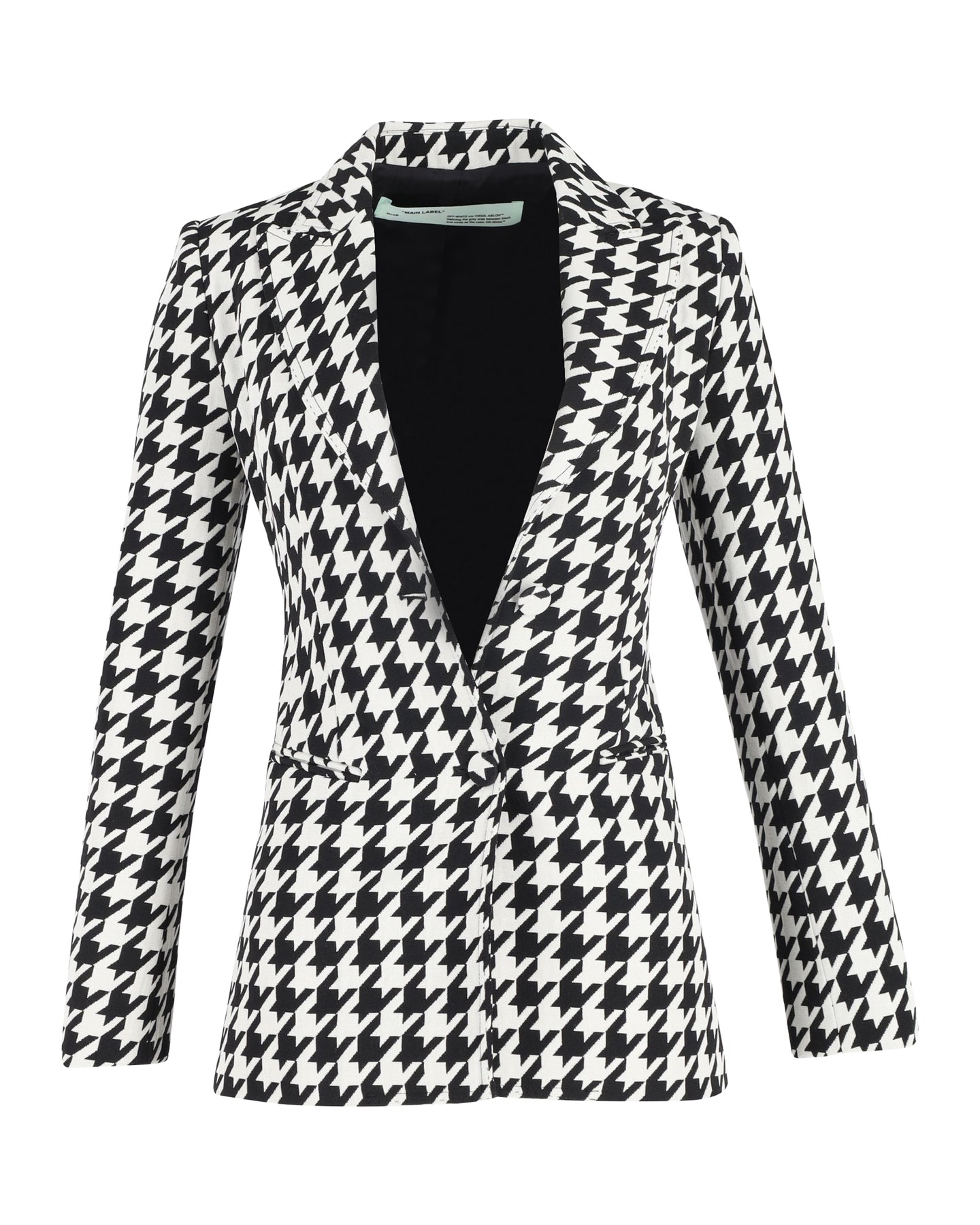 Off-White Wollblazer mit Hahnentrittmuster – Schwarz/Weiß