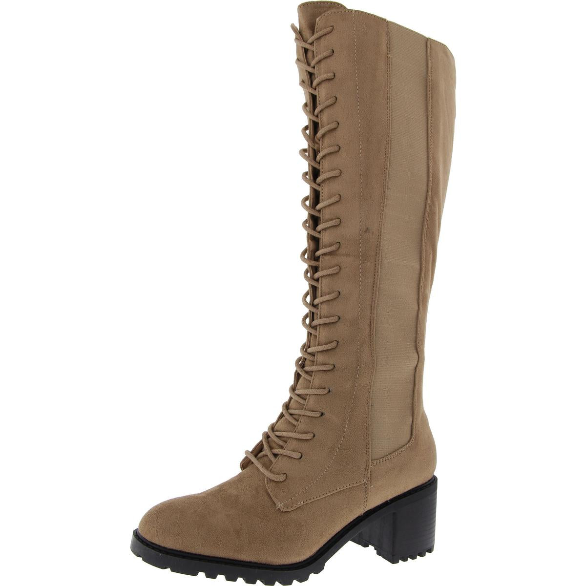 Kniehohe Schnürstiefel aus Velourslederimitat