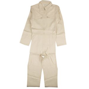 Jumpsuit – Beige, Leinen, Kontrast, Nahtdetail