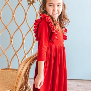 Schwingendes Kleid – Rot, Samt, Rüschen