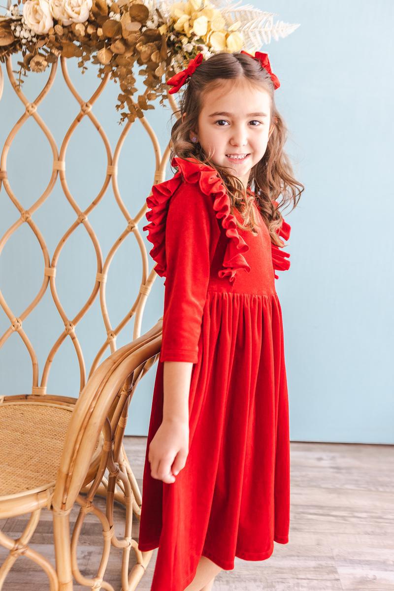 Schwingendes Kleid – Rot, Samt, Rüschen