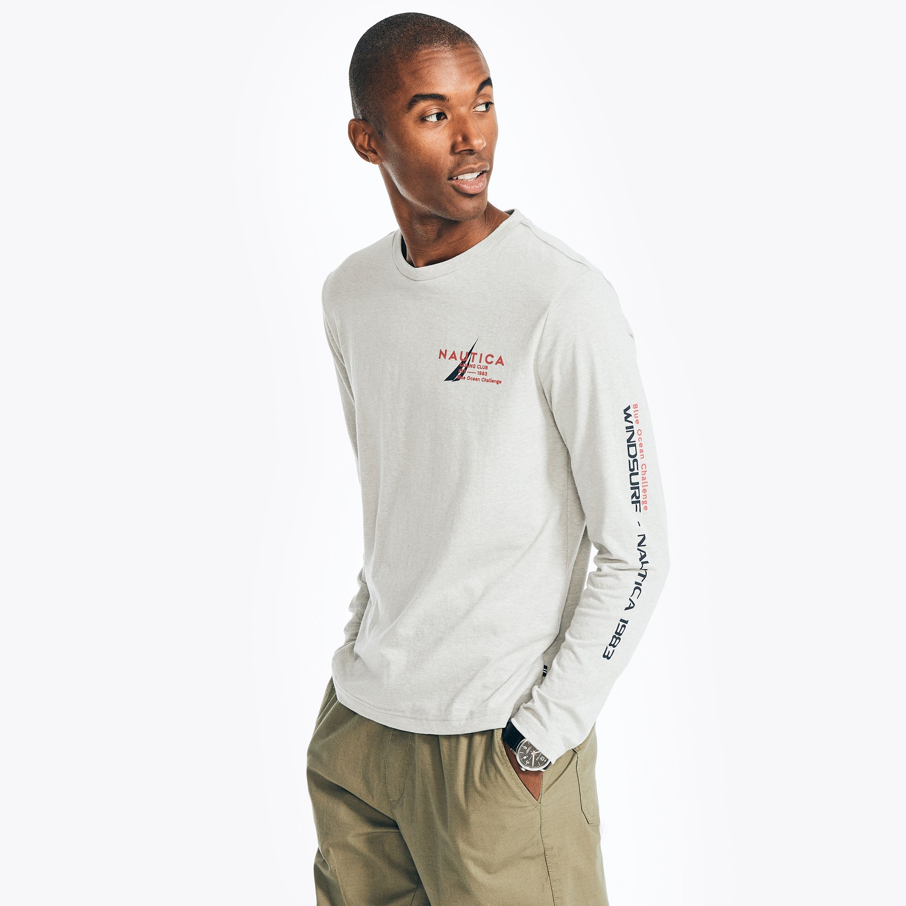 Nautica Sustainably Crafted T-Shirt – Herren, Grafikmotiv, Langarm