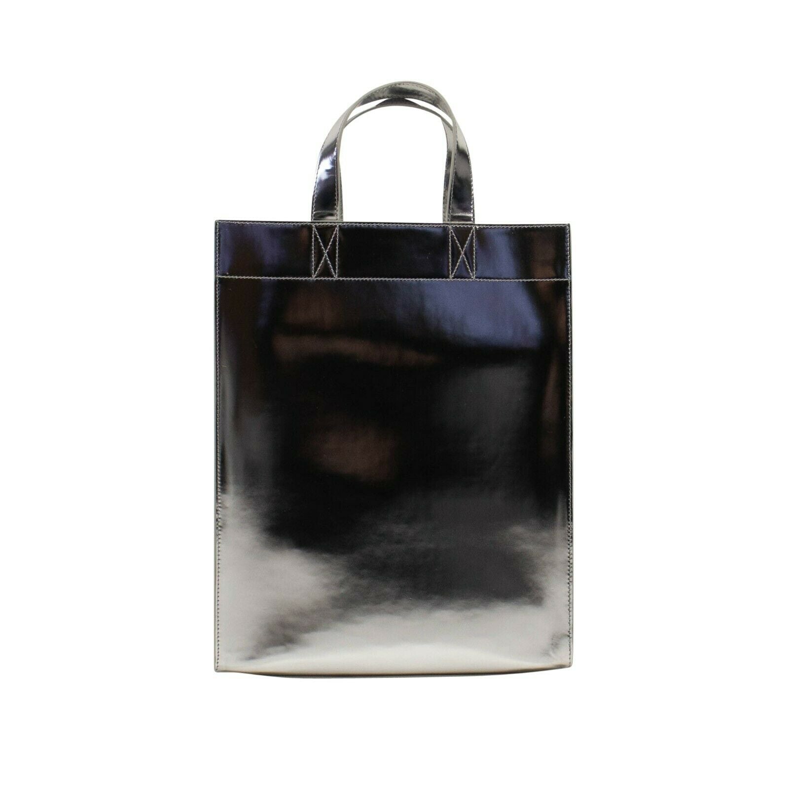 Shopper aus Leder in Metallic-Optik – Silberfarben