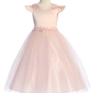 Kleid – Mädchen, Flatterärmel, Blumenmuster, Applikation, Blumenmädchen – 2-14