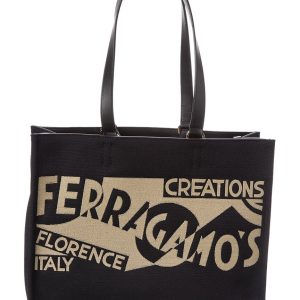 Ferragamo mittelgroßer Shopper aus Canvas und Leder mit Logo – 7732539457596