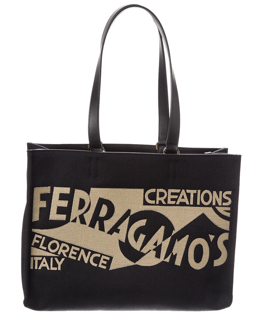 Ferragamo mittelgroßer Shopper aus Canvas und Leder mit Logo – 7732539457596