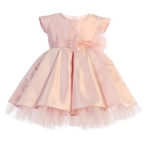 Kleid – Baby, Mädchen, Rosa, vollständig plissiert, Satinschleife, Blumenmädchen – 6-24M