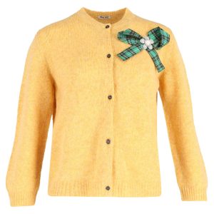 Miu Miu Strickjacke – Schleife, Detail, Gelb, Schurwolle