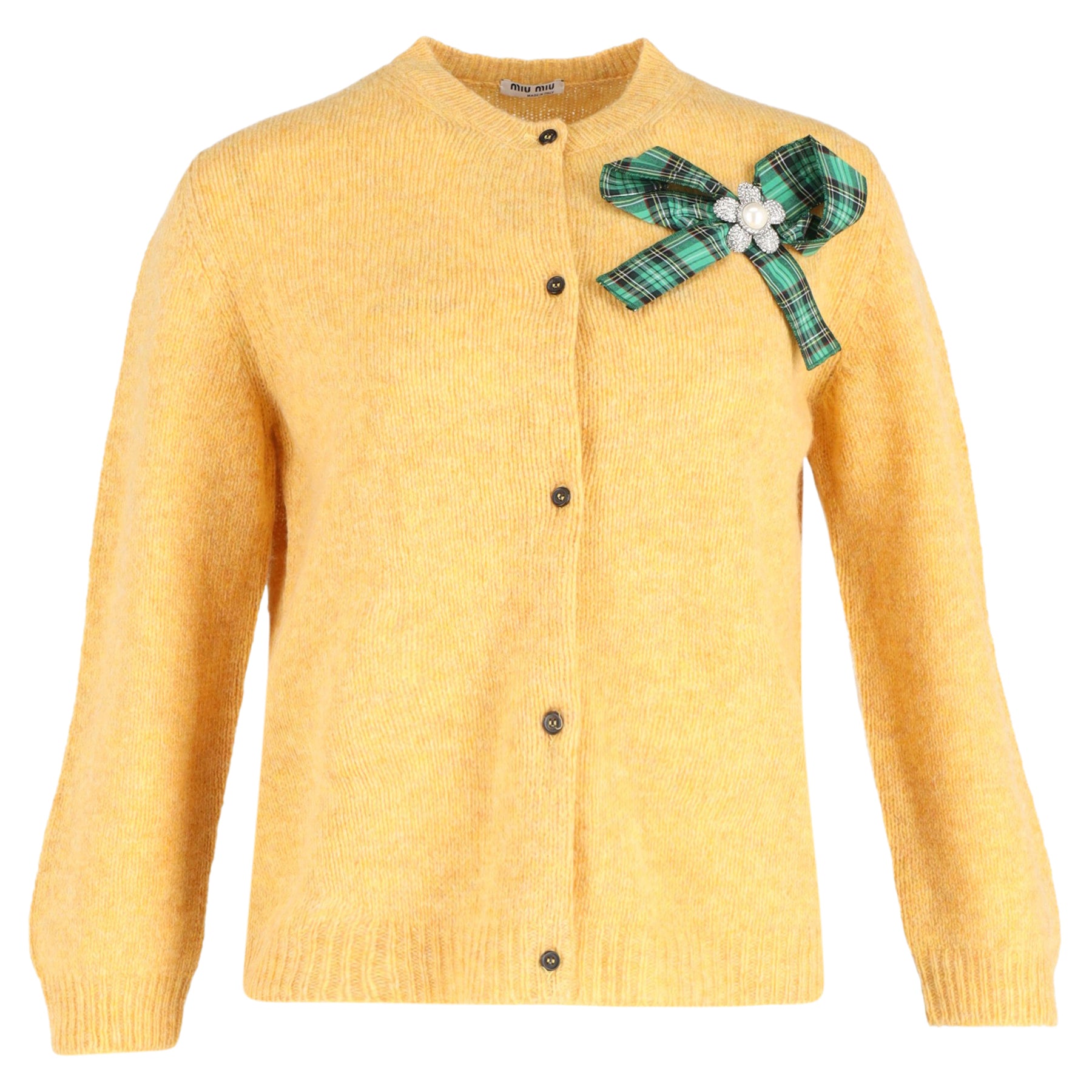 Miu Miu Strickjacke – Schleife, Detail, Gelb, Schurwolle