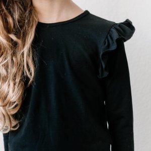 T-Shirt – Schwarz, Rüschen, Langarm – L/S