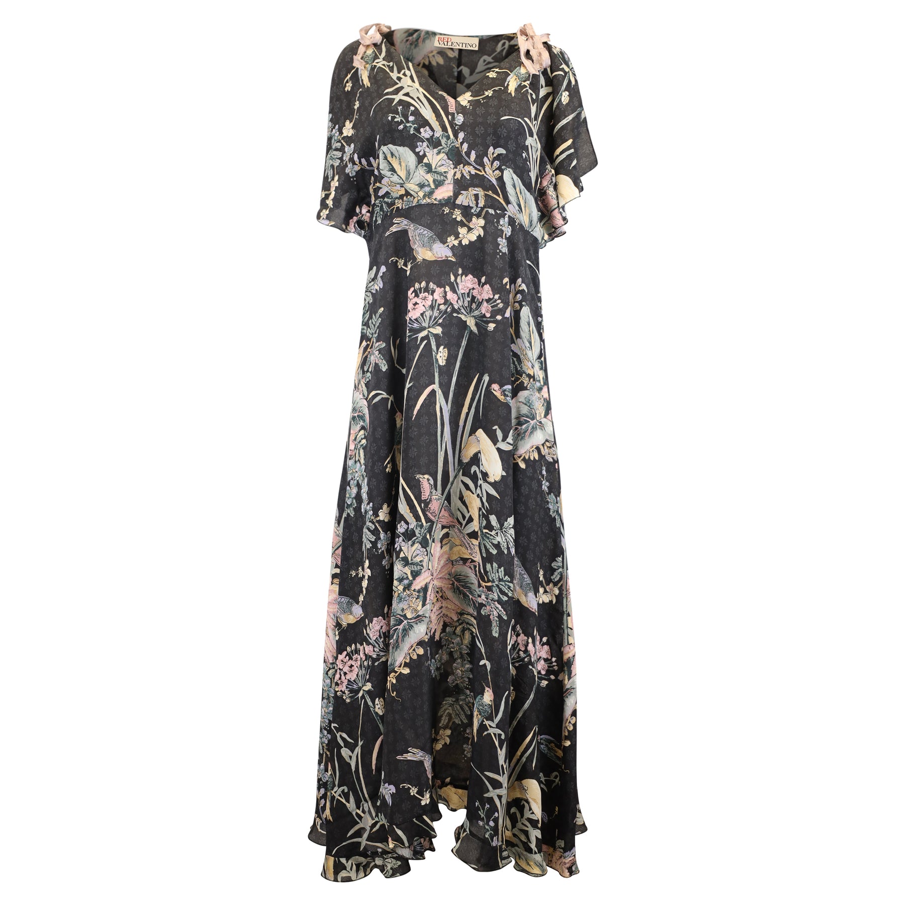 Red Valentino bedrucktes Seiden-Midikleid mit Schulter-Cut-outs – Schwarz – 7733640396860