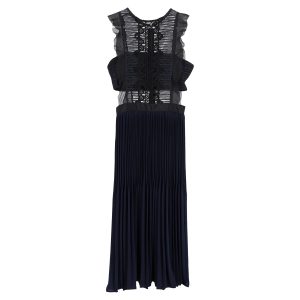 Self-Portrait ärmelloses plissiertes Spitzenkleid aus Polyester – Marineblau