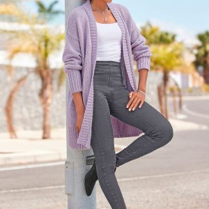 LASCANA Strickjacke – Damen, gerippt, Saum, lang