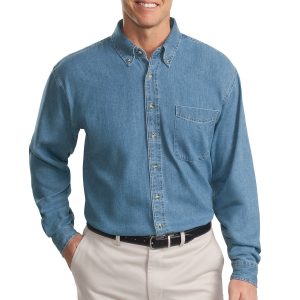 Port Authority Hemd – Herren, lange Größen, Langarm, Denim – TLS600
