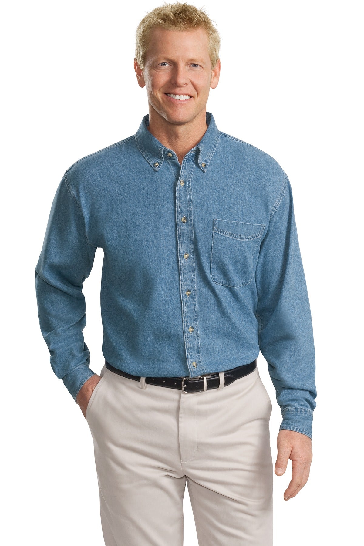 Port Authority Hemd – Herren, lange Größen, Langarm, Denim – TLS600
