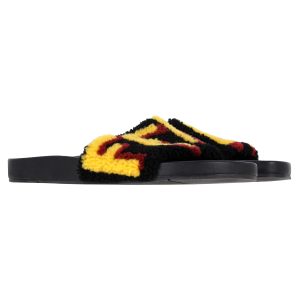 Fendi Pantoletten – Lammfell, Logo, Schwarz, Gummi