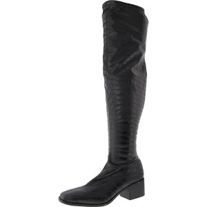 Kniehohe Kunstlederstiefel mit Animal-Print